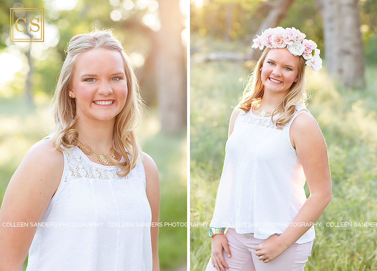 Folsom senior from Vista del Lago High School in Fosom, in fields with oak trees, floral crowns, photographed by El Dorado Hills senior photographer Colleen Sanders Photography.