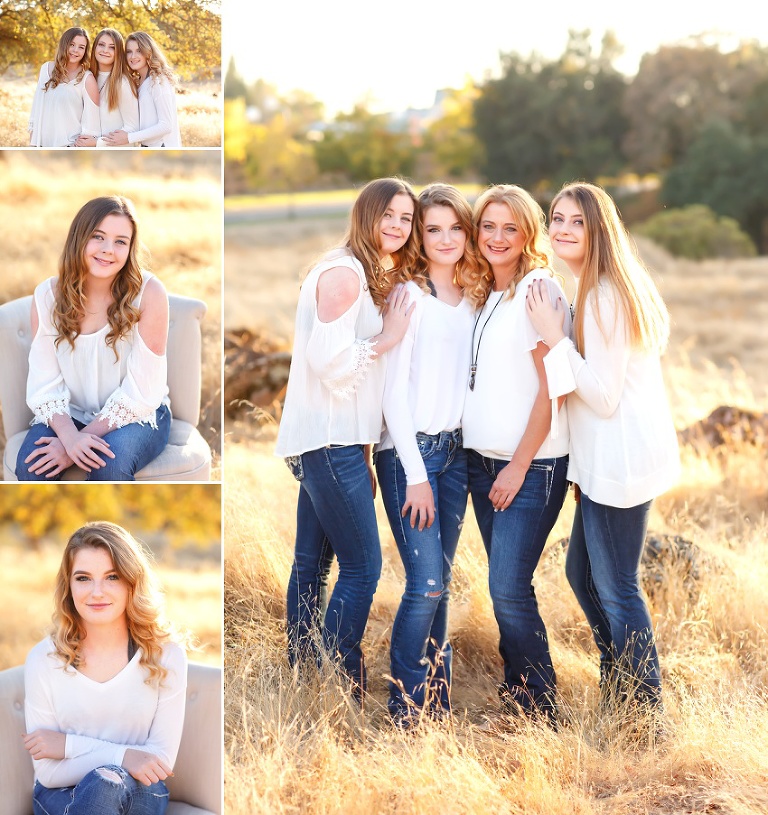 Fall family portraits in Folsom fields, oak trees, senior girl, boots, white sweater, mom by Colleen Sanders Photography.